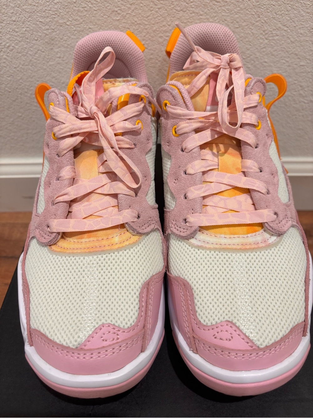 Kids Pink and Orange Jordan’s Sneakers